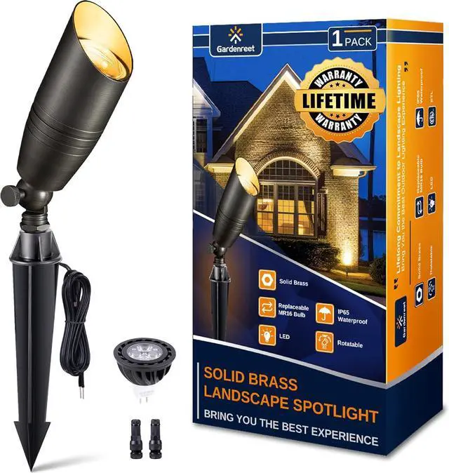 Main image of Landscape Spotlights Low Voltage - Brass 12V Outdoor Uplight LED, Wired Spot Lights IP65 Waterproof, Antique Bronze for Exterior Garden Yard Tree House with 5W 2700K Warm White MR16 Bulb