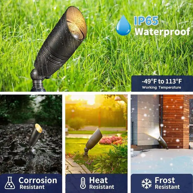 Alt view image 4 of 7 - Landscape Spotlights Low Voltage - Brass 12V Outdoor Uplight LED, Wired Spot Lights IP65 Waterproof, Antique Bronze for Exterior Garden Yard Tree House with 5W 2700K Warm White MR16 Bulb