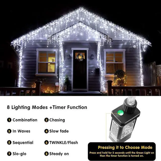 Alt view image 3 of 7 - Led Christmas Lights Outdoor Christmas Decorations Hanging Light 400LED 8 Modes 75 Drops, Waterproof Outdoor Indoor Fairy Christmas Lights for Party, Holiday, Wedding Decorations (CoolWhite)