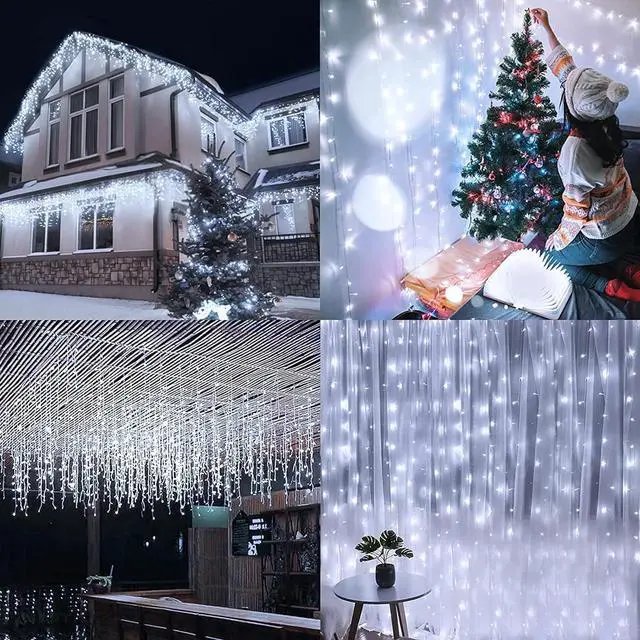 Alt view image 7 of 7 - Led Christmas Lights Outdoor Christmas Decorations Hanging Light 400LED 8 Modes 75 Drops, Waterproof Outdoor Indoor Fairy Christmas Lights for Party, Holiday, Wedding Decorations (CoolWhite)