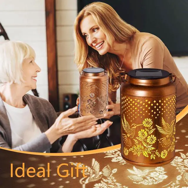 Alt view image 3 of 7 - Hummingbird Solar Lantern Outdoor Waterproof Birthday Gifts for Women Mom Grandma Garden Decor Hanging Solar Lights Metal Garden Decorative Outside for Patio Yard Lawn Pathway Landscape