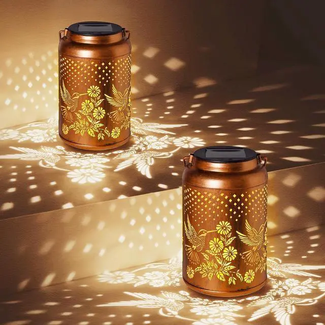 Alt view image 5 of 7 - Hummingbird Solar Lantern Outdoor Waterproof Birthday Gifts for Women Mom Grandma Garden Decor Hanging Solar Lights Metal Garden Decorative Outside for Patio Yard Lawn Pathway Landscape
