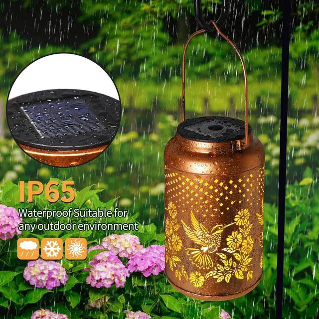 Alt view image 4 of 7 - Hummingbird Solar Lantern Outdoor Waterproof Birthday Gifts for Women Mom Grandma Garden Decor Hanging Solar Lights Metal Garden Decorative Outside for Patio Yard Lawn Pathway Landscape