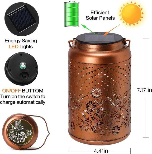Alt view image 6 of 7 - Hummingbird Solar Lantern Outdoor Waterproof Birthday Gifts for Women Mom Grandma Garden Decor Hanging Solar Lights Metal Garden Decorative Outside for Patio Yard Lawn Pathway Landscape