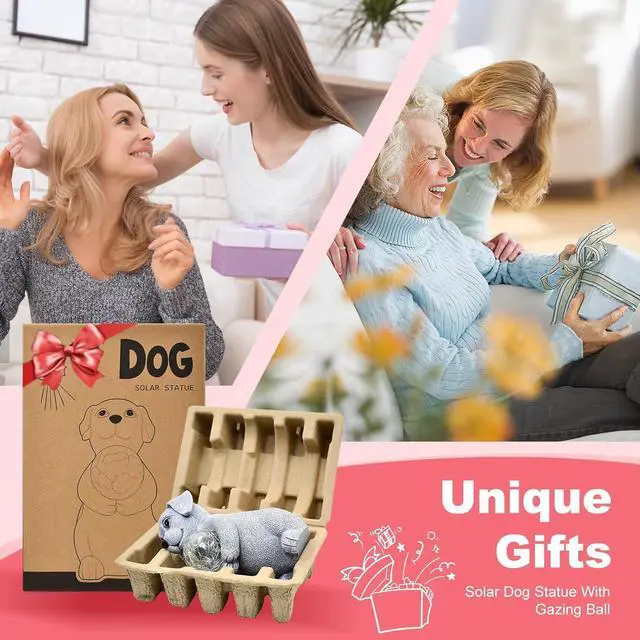 Alt view image 2 of 7 - Solar Dog Garden Statues - 8.4 "Dog Decor with Gazing Ball Solar LED Lights, Unique Gifts for Mom Grandma Birthdays, Outdoor Decor for Outside Lawn Porch Patio (Gray)