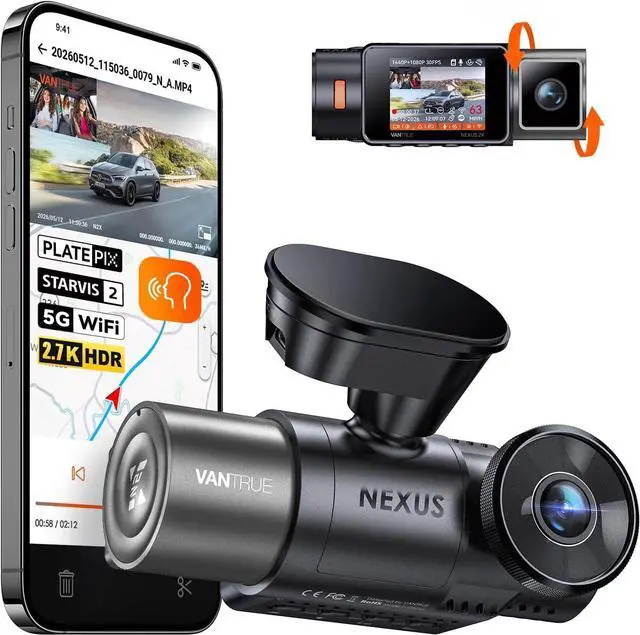 Main image of Vantrue N2X 2.7K Dash Cam Front and Inside, 5G WiFi Dual Dash Camera for Car with HDR IR Night Vision, STARVIS 2, GPS, 2.5K/60FPS, G-Sensor, 24/7 Parking Mode, Voice Control, Support 512GB Max