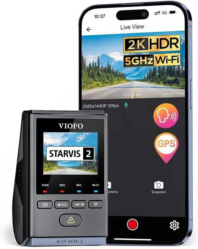 Main image of VIOFO Dash Cam A119 Mini 2, STARVIS 2 Sensor, 2K 60fps/HDR 30fps Voice Control Car Dash Camera with 5GHz Wi-Fi GPS, Night Vision 2.0, 24H Parking Mode, Supercapacitor (SD Card Not Included)