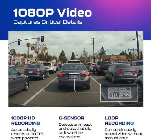Alt view image 3 of 7 - AZDOME M200 Mini Dash Cam WiFi Dashcam - Single Channel Dash Cam for Broad Road Coverage - Built-in WiFi - Full HD Resolution - Parking Monitor - App Connectivity - Collision Detection - Night Vision