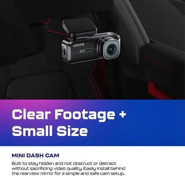 Alt view image 6 of 7 - AZDOME M200 Mini Dash Cam WiFi Dashcam - Single Channel Dash Cam for Broad Road Coverage - Built-in WiFi - Full HD Resolution - Parking Monitor - App Connectivity - Collision Detection - Night Vision