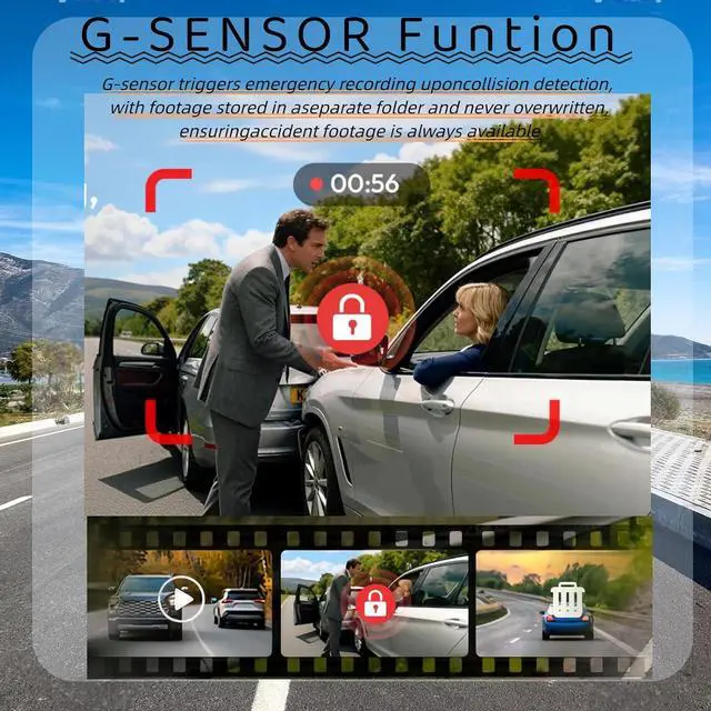 Alt view image 5 of 7 - 3 Channel Mirror Dash Cam, 12" Triple Rear View Mirror with Front 4K, Inside and Rear 1080P Cameras with 5.8GHz WiFi, G-Sensor, Night Vision, Reverse Assist, Parking Monitor