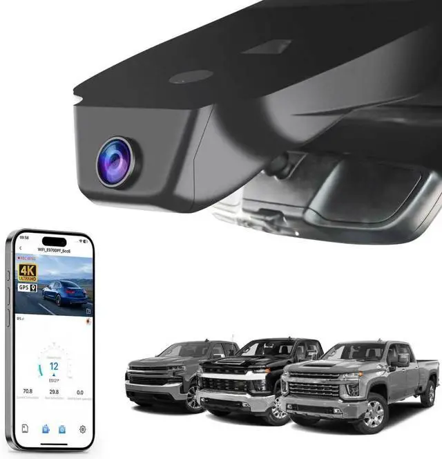 Main image of Mangoal 4K Dash Cam fit for Chevy Silverado 1500 2022-2026 2500 HD/3500 HD 2024-2026 (Model C),WT RST LTZ Custom Trail Boss High Country ZR2, GPS, WiFi & APP, 64GB Card