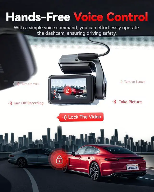 Alt view image 4 of 7 - REDTIGER F4 Pro 4K Mini Dash Cam Front and Rear, STARVIS 2 Night Vision, 128GB Card Included, 5.8GHz WiFi 6 Instant Export, 2.2" Touch Screen Dash Camera for Cars, Voice Control, 24H Parking Mode