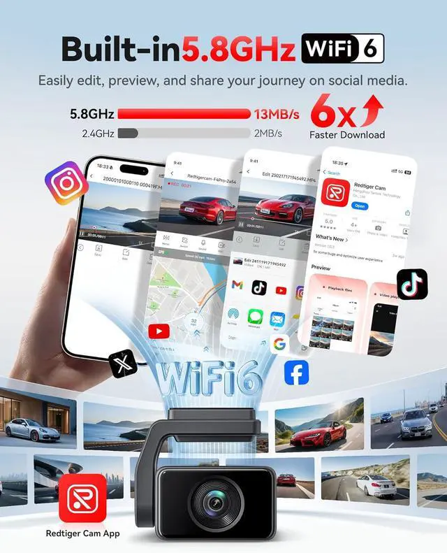 Alt view image 5 of 7 - REDTIGER F4 Pro 4K Mini Dash Cam Front and Rear, STARVIS 2 Night Vision, 128GB Card Included, 5.8GHz WiFi 6 Instant Export, 2.2" Touch Screen Dash Camera for Cars, Voice Control, 24H Parking Mode