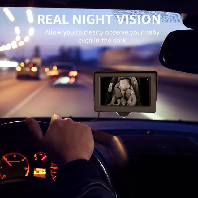 Alt view image 5 of 7 - Baby Car Camera, HD Display Baby Car Mirror with Night Vision Feature, 4.3 inch Baby Car Camera with Monitor Wide Clear View, Backseat Camera Rear Facing to Observe Babys Every Move