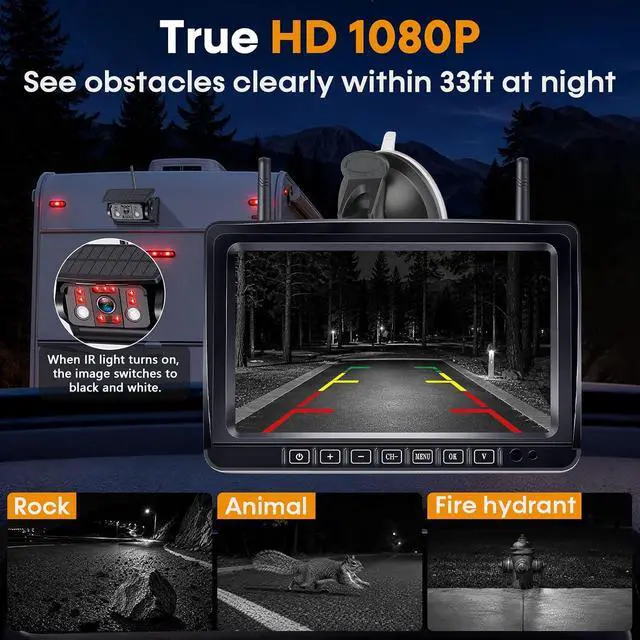 Alt view image 3 of 7 - Magnetic RV Backup Camera Wireless with 7" Monitor: 1-Min No Wiring Esay Setup for Trailer Camper - 1080P HD See Every Obstacle Clearly for Campsite Reversing & Drive Monitoring