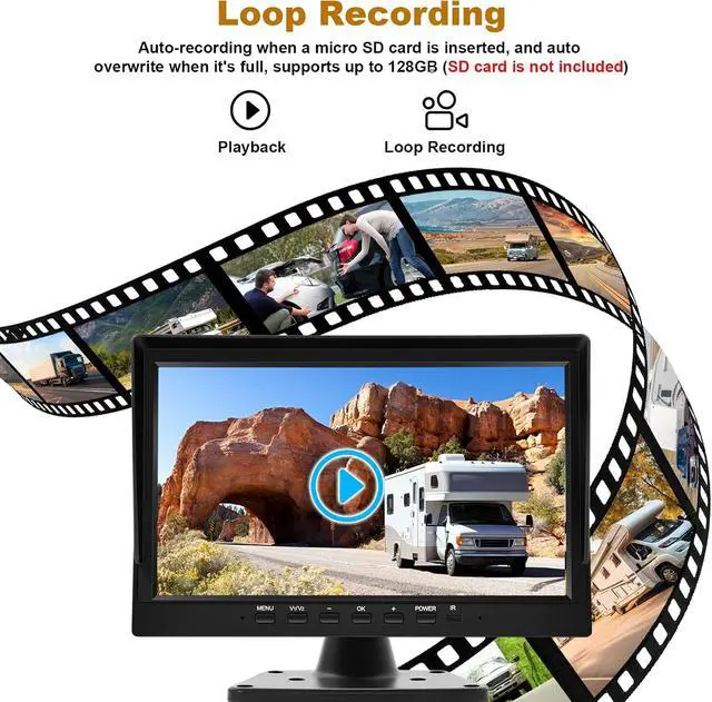 Alt view image 5 of 7 - Wired Backup Camera System with 10.1 IPS Monitor for Truck RV Trailer Bus, Rear View Camera, with Side Front View Camera, 4 Split Screen, Super Waterproof, Night Vision, Easy Installation AHD1080P