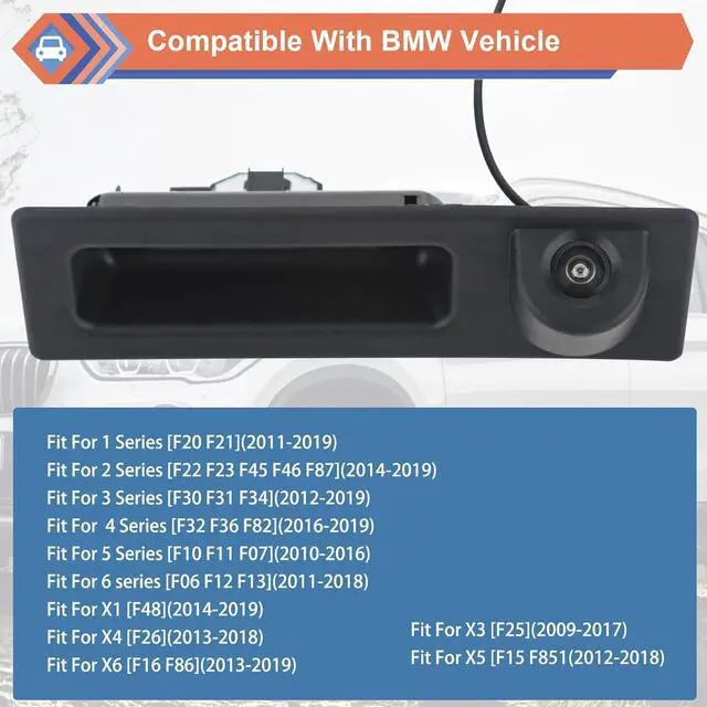 Alt view image 4 of 7 - HD 1280x720p Rear View Camera, Trunk Handle Rear View Reverse Backup Camera Compatible with BMW Vehicle F Series 3/4/5 X3 X4 F30 F32 F10 F11 F25