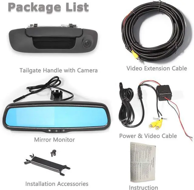 Alt view image 7 of 7 - EWAY Tailgate Handle Backup Reverse Camera with 4.3 inch Rear View Mirror Monitor Kit for Dodge Ram 1500 2500 3500 2002-2008 Vehicle Safety Auto Reversing Parking Camera