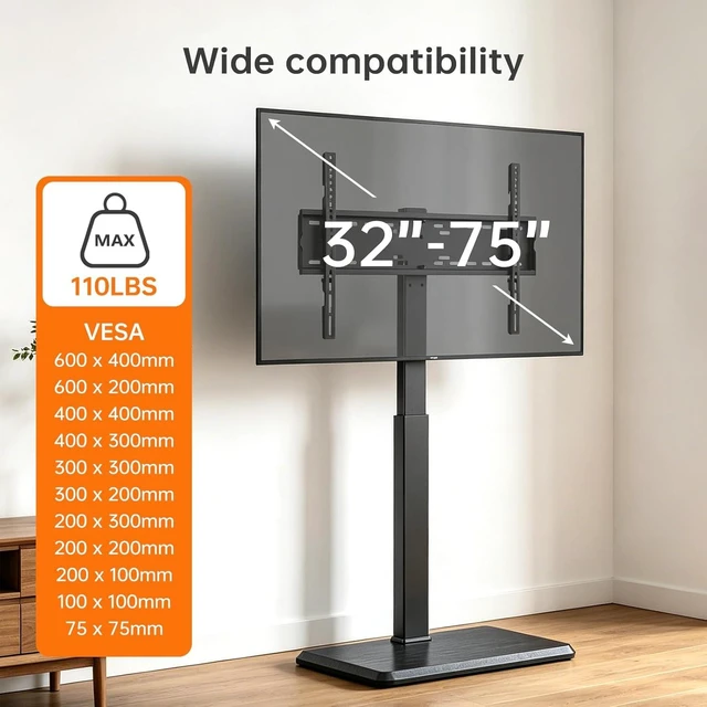 Alt view image 2 of 7 - Universal Floor TV Stand for 32-75 Inch TVs up to 110 lbs