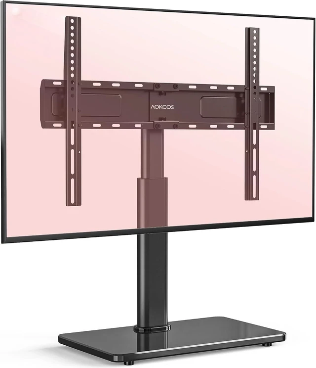 Main image of Swivel Universal TV Stand for 32-75 inch TVs with Tilt Down/Up, 8 Levels Height Adjustable Table Top TV Mount Stand with Stable Heavy Duty Tempered Glass Base, MAX VESA 600x400 mm, up to 99lbs, Black