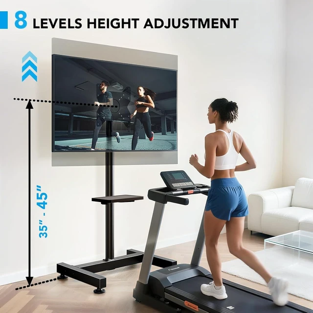Alt view image 2 of 7 - Floor TV Stand with Mount for 13-50 inch Screens, Tilting and Height Adjustable Floor Monitor Stand Mount, Portrait to Landscape, Portable TV Stand with Shelf Holds up to 77lbs Max VESA 200x200mm