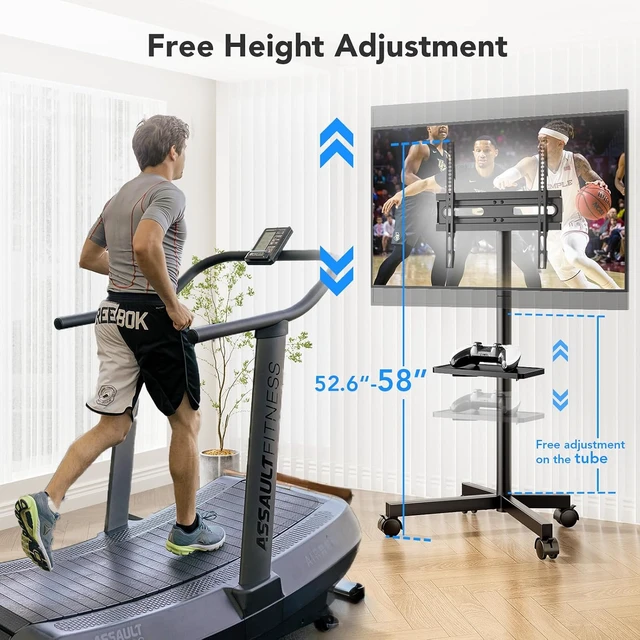 Alt view image 2 of 7 - AX WABER Mobile TV Stand for 23-60 Inch LCD LED Flat/Curved Panel Screen TVs, Rolling TV Cart Holds up to 88Lbs Portable Stand with Shelf Rolling Floor Max VESA 400x400mm
