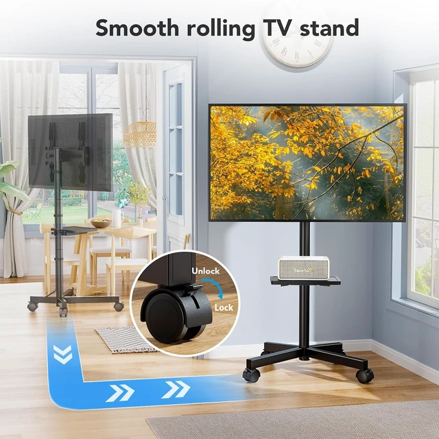 Alt view image 4 of 7 - AX WABER Mobile TV Stand for 23-60 Inch LCD LED Flat/Curved Panel Screen TVs, Rolling TV Cart Holds up to 88Lbs Portable Stand with Shelf Rolling Floor Max VESA 400x400mm
