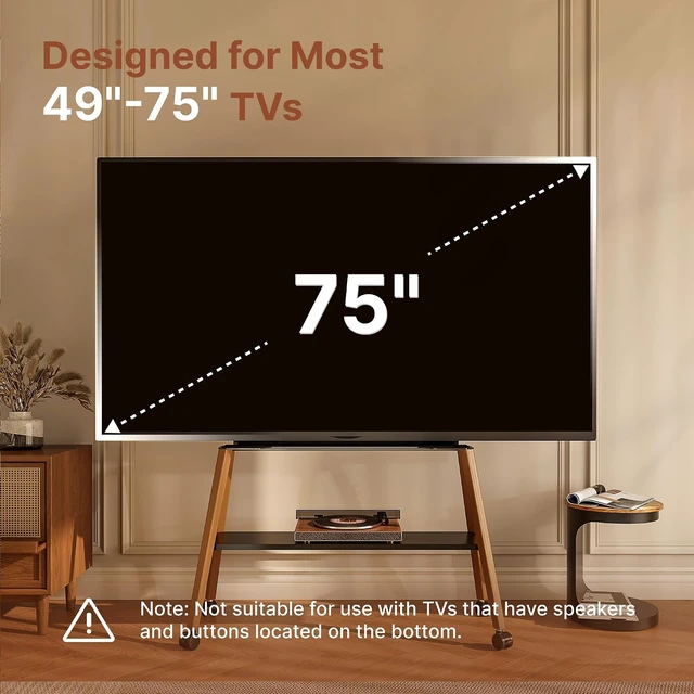 Alt view image 2 of 7 - Rolling Easel TV Stand for 49-75" TVs, 88 lbs, Black