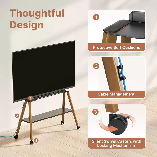 Alt view image 5 of 7 - Rolling Easel TV Stand for 49-75" TVs, 88 lbs, Black