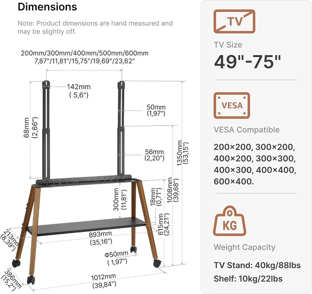 Alt view image 7 of 7 - Rolling Easel TV Stand for 49-75" TVs, 88 lbs, Black