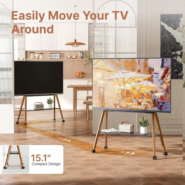 Alt view image 4 of 7 - Rolling Easel TV Stand for 49-75" TVs, 88 lbs, Black