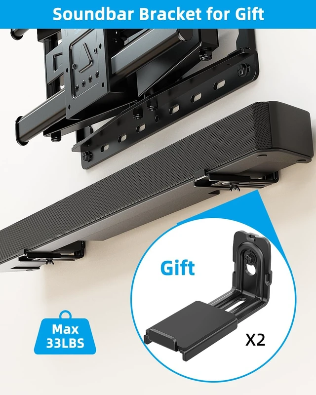 Alt view image 2 of 7 - HOME VISION Full Motion TV Mount with Soundbar Bracket, 32-70" TVs, 132 lbs