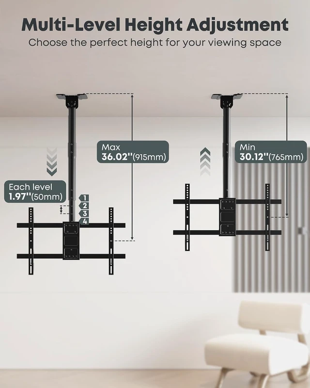 Alt view image 4 of 7 - Ceiling TV Mount for 43-86 Screens, Heavy Duty Full Motion TV Bracket