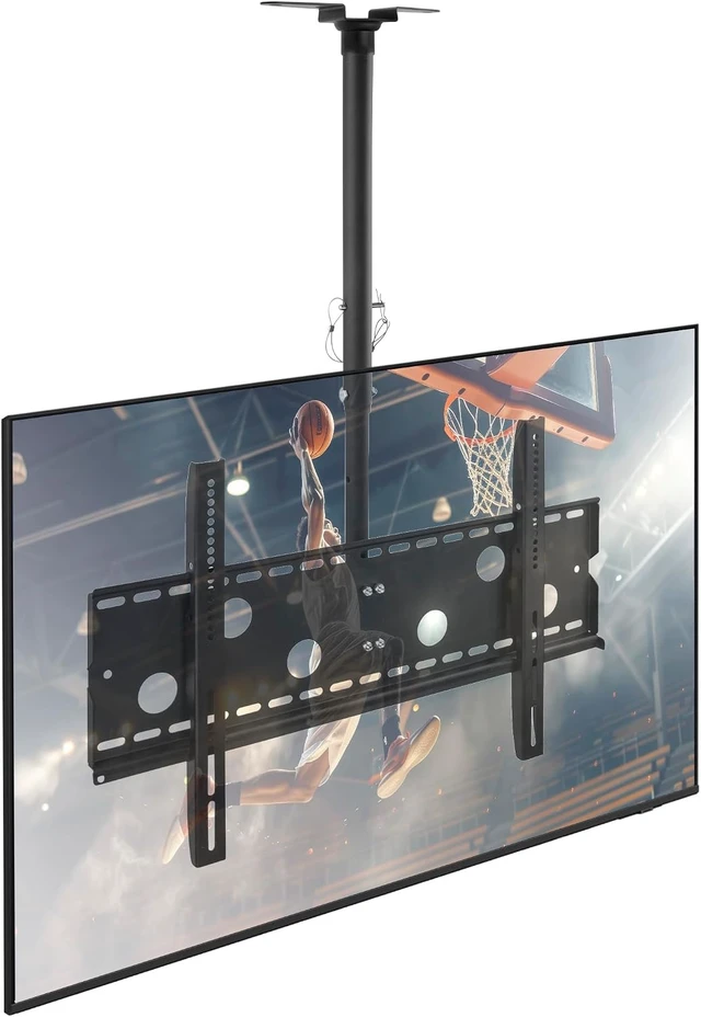 Alt view image 2 of 7 - Mount-It! Ceiling TV Mount for 3286 Inch LCD LED OLED TVs Hanging Full Motion Swivel, Tilt & Height Adjustable Bracket 175 lb, VESA 800x450 Home, Gym, Patio, Restaurant & Commercial Use