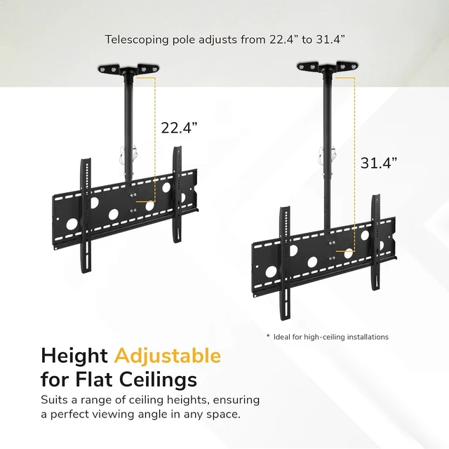 Alt view image 6 of 7 - Mount-It! Ceiling TV Mount for 3286 Inch LCD LED OLED TVs Hanging Full Motion Swivel, Tilt & Height Adjustable Bracket 175 lb, VESA 800x450 Home, Gym, Patio, Restaurant & Commercial Use