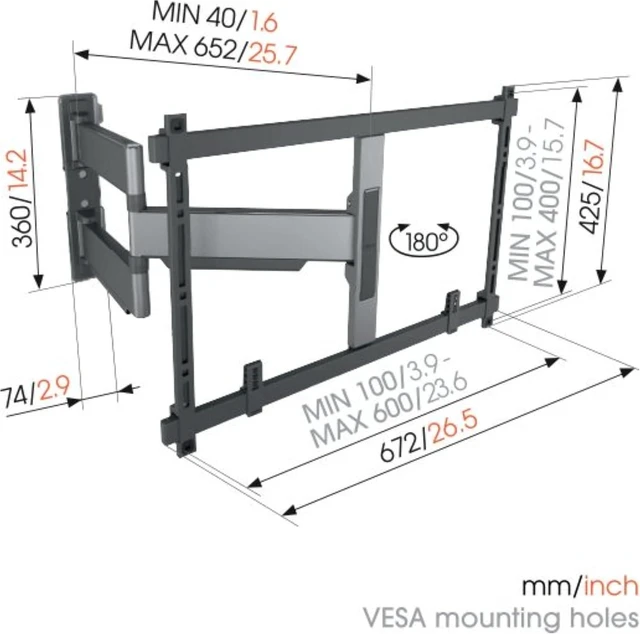 Alt view image 5 of 7 - Vogel's TVM 5645 Full-Motion Ultra-Thin TV Wall Bracket for 40-77 inch TVs, Max. 99 lbs, Swivels up to 180°, Full-Motion TV Mount max. VESA 600x400