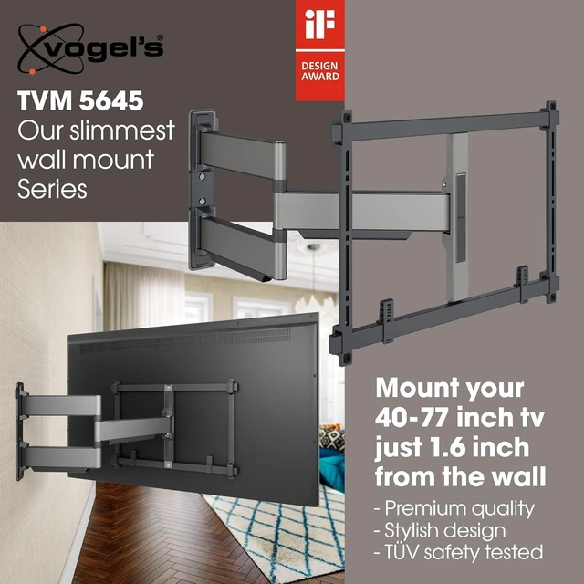 Alt view image 2 of 7 - Vogel's TVM 5645 Full-Motion Ultra-Thin TV Wall Bracket for 40-77 inch TVs, Max. 99 lbs, Swivels up to 180°, Full-Motion TV Mount max. VESA 600x400