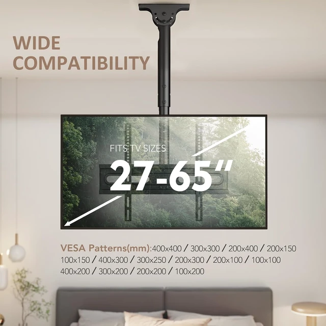 Alt view image 7 of 7 - AX WABER Ceiling TV Mount Adjustable Bracket for 26-65 inch LCD LED OLED 4K TVs, Pole Ceiling Mount Holds up to 110lbs,Hanging tv Mount Max VESA 400x400mm (AX11TB01), Black