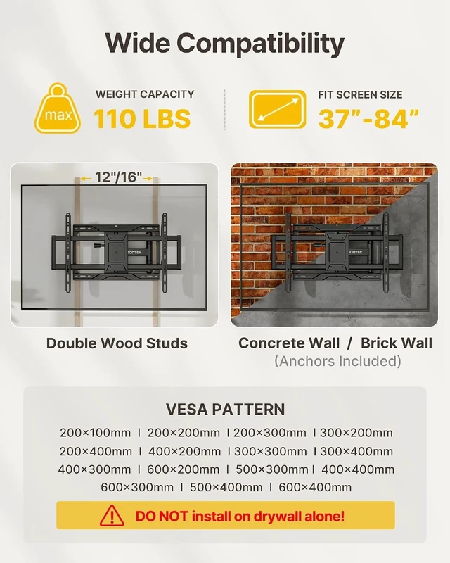 Alt view image 2 of 7 - monTEK Full Motion TV Wall Mount for 37-84 Inch TVs