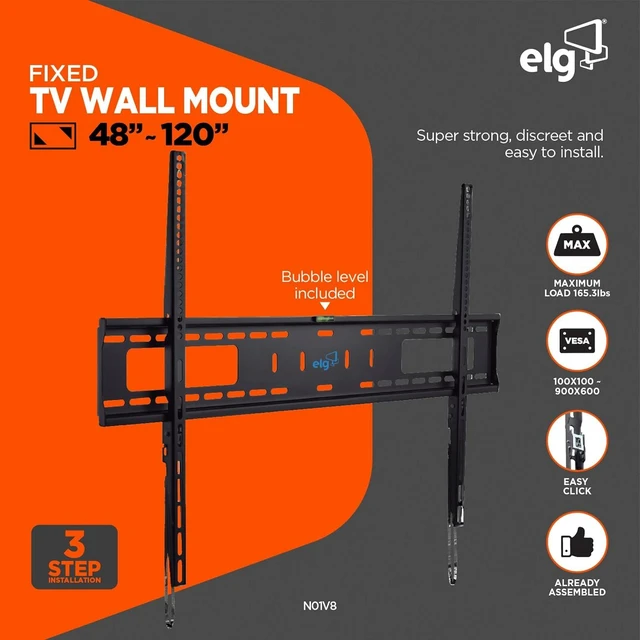 Alt view image 2 of 7 - ELG Fixed Low-Profile TV Wall Mount 55"100", 165 lbs, 1.18" Profile, Auto-Lock Quick Release, VESA 900×600, Fits 12"/16"/18"/24" Studs, Carbon Steel, N01V8, Black