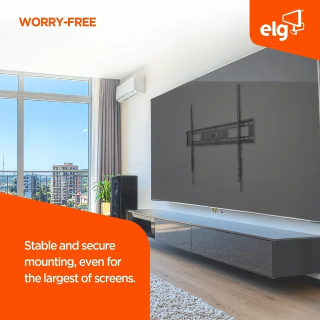 Alt view image 5 of 7 - ELG Fixed Low-Profile TV Wall Mount 55"100", 165 lbs, 1.18" Profile, Auto-Lock Quick Release, VESA 900×600, Fits 12"/16"/18"/24" Studs, Carbon Steel, N01V8, Black
