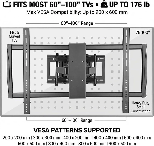 Alt view image 2 of 7 - HumanCentric Heavy Duty Full Motion TV Wall Mount for 60-100" TVs,