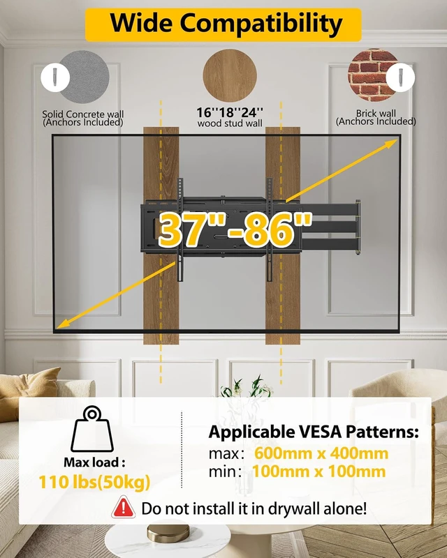 Alt view image 2 of 7 - 48" Extension Long Arm Full Motion TV Wall Mount 37-85 TV by WHYFONE