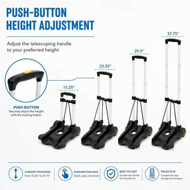 Alt view image 3 of 7 - Mount-It! Folding Luggage Cart with Wheels, 77 lbs