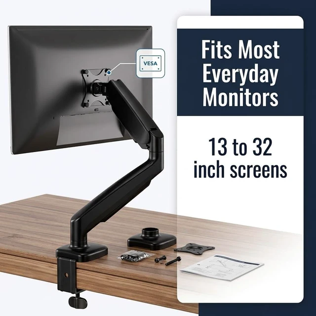 Alt view image 3 of 7 - Mount-It! Single Monitor Arm Desk Mount, 13-32", 17.6 lbs