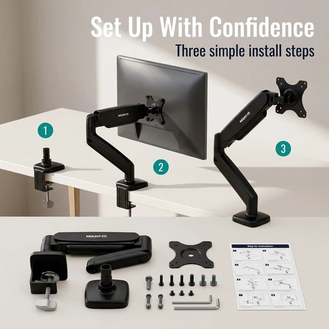 Alt view image 5 of 7 - Mount-It! Single Monitor Arm Desk Mount, 13-32", 17.6 lbs