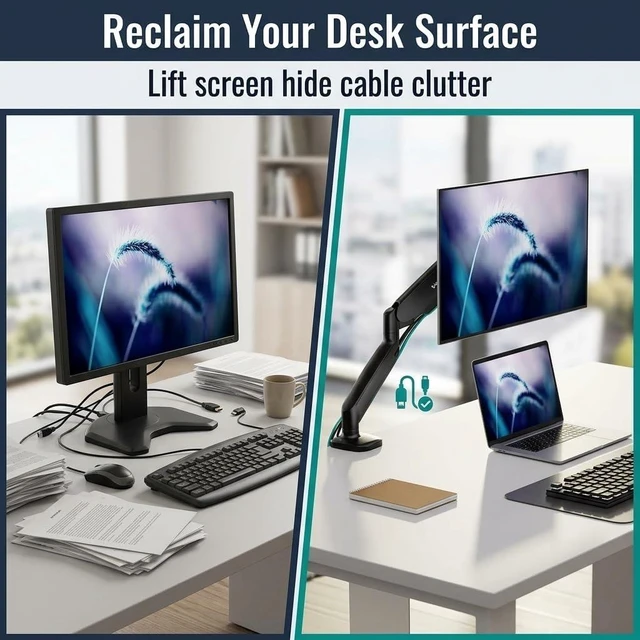 Alt view image 7 of 7 - Mount-It! Single Monitor Arm Desk Mount, 13-32", 17.6 lbs