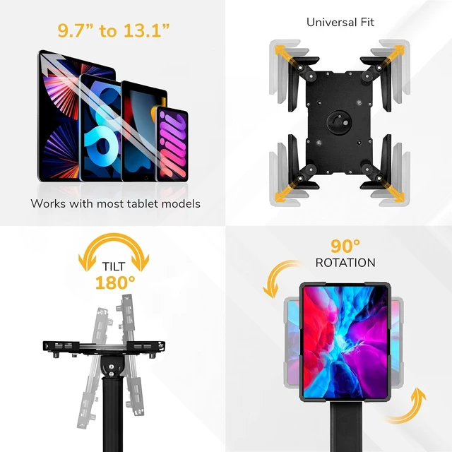 Alt view image 2 of 7 - Mount-It! Anti-Theft Universal Tablet Floor Kiosk, Height Adjustable, Black