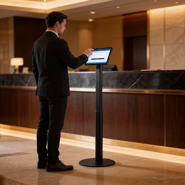 Alt view image 3 of 7 - Mount-It! Anti-Theft Universal Tablet Floor Kiosk, Height Adjustable, Black