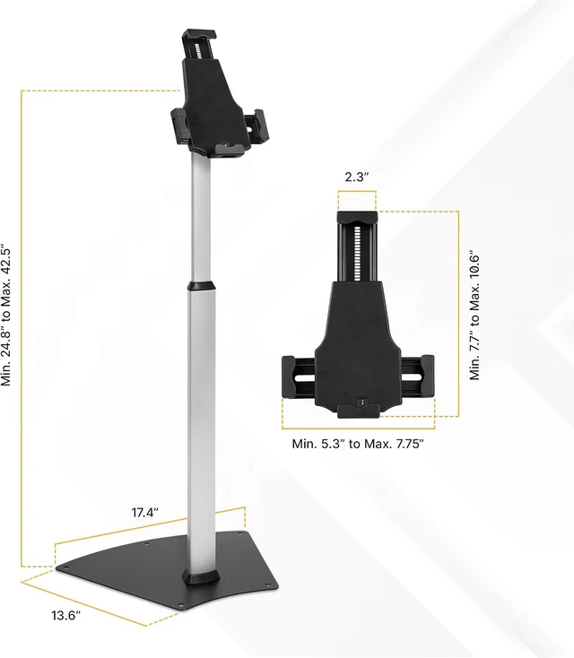 Alt view image 7 of 7 - Mount-It! Anti-Theft Universal Tablet Floor Stand Kiosk, Retail POS, Silver